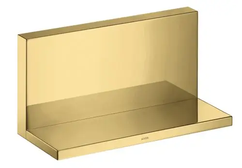 Ablage in glänzendem Goldoptik, rechteckig mit flacher Oberfläche. Produkt von AXOR, geeignet für das Badezimmer zur Ablage von Utensilien.